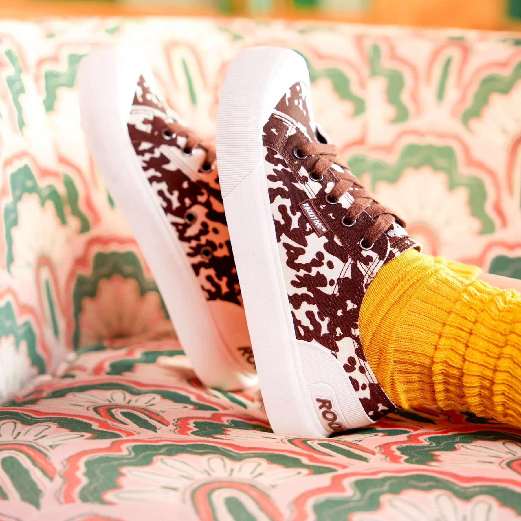 Jazzin Plus Brown Cow Print Trainers - Image 6