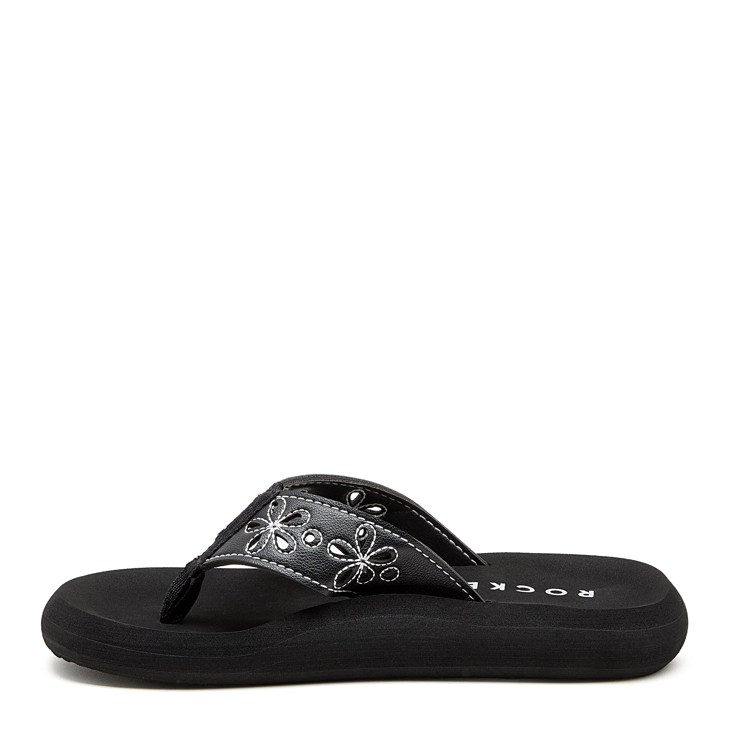 Sunset Black Floral Stitch Flip-Flops - Image 3